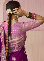 Thumbnail for Monjolika Fashion Purple Viscose Weaving Floral Printed Contemporary Saree