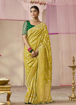 Thumbnail for Monjolika Fashion Viscose Light Olive Weaving Floral Printed Trendy Saree