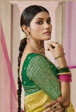 Thumbnail for Monjolika Fashion Viscose Light Olive Weaving Floral Printed Trendy Saree