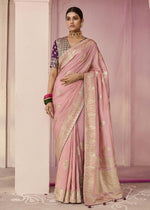 Thumbnail for Monjolika Fashion Light Pink Weaving Floral Printed Viscose Designer Saree