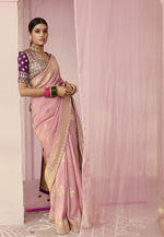 Thumbnail for Monjolika Fashion Light Pink Weaving Floral Printed Viscose Designer Saree