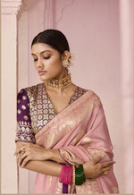 Thumbnail for Monjolika Fashion Light Pink Weaving Floral Printed Viscose Designer Saree