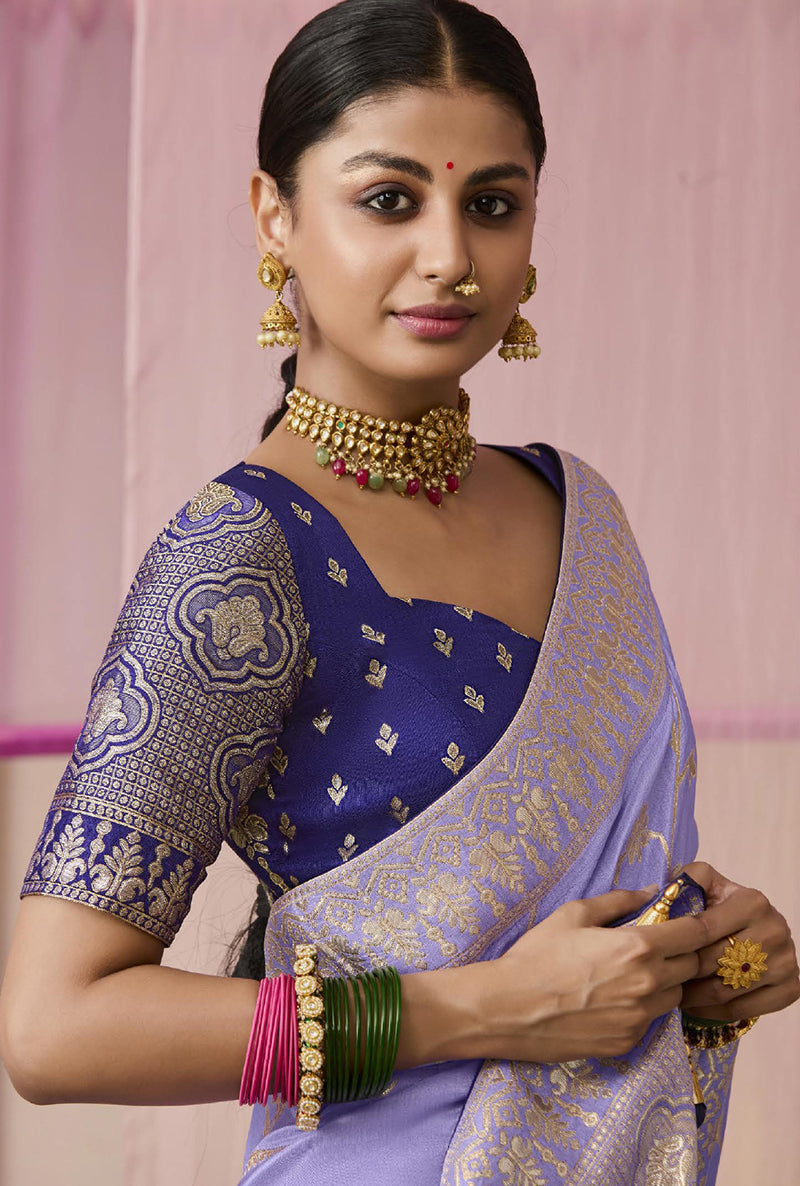 Monjolika Fashion Viscose Weaving Floral Printed Lavender Traditional Saree