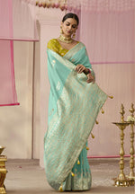 Thumbnail for Monjolika Fashion Weaving Floral Printed Viscose Classic Saree In Aqua Blue