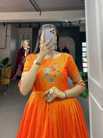 Thumbnail for Lorenvalley Orange Jacquard Silk Paithani Woven Design Gown - Distacart