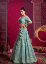 Thumbnail for Monjolika Fashion Aqua Blue Embroidered And Sequin Work Wedding Lehenga Choli