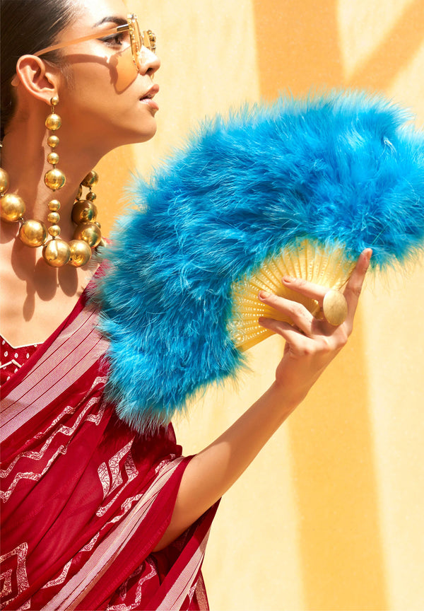 Monjolika Fashion Maroon Printed Georgette Classic Saree