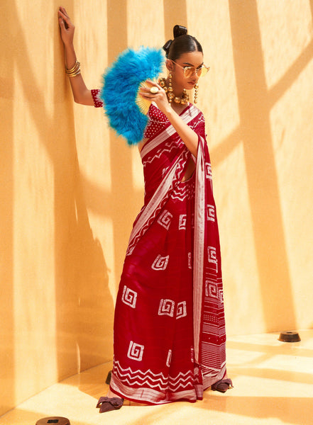 Monjolika Fashion Maroon Printed Georgette Classic Saree