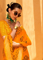 Thumbnail for Monjolika Fashion Yellow Printed Georgette Contemporary Saree