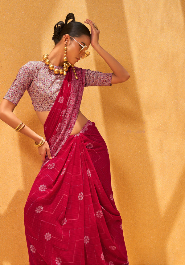 Monjolika Fashion Rani Georgette Printed Trendy Saree