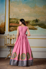 Thumbnail for Lorenvalley Fashion Pink and Grey Dola Silk Kalamkari Print With Zari Weaving Broder Gown with Koti