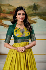 Thumbnail for Lorenvalley Fashion Parrot and Green Dola Silk Kalamkari Print With Zari Weaving Broder Gown with Koti