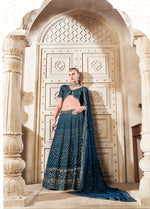 Thumbnail for Monjolika Fashion Dark Teal Embroidered And SequinsWork Georgette Designer Lehenga Choli