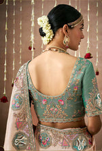 Thumbnail for Monjolika Fashion Organza Silk Embroidered Light Peach Contemporary Saree