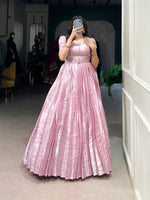 Thumbnail for Lorenvalley Fashion Pink Kanjivaram Zari Weaving Work With Lace Touch Up Gown with Koti
