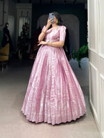 Thumbnail for Lorenvalley Fashion Pink Kanjivaram Zari Weaving Work With Lace Touch Up Gown with Koti