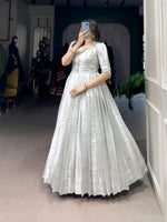 Thumbnail for Lorenvalley Fashion Off White Kanjivaram Zari Weaving Work With Lace Touch Up Gown with Koti
