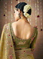 Thumbnail for Monjolika Fashion Organza Silk Embroidered Mehandi Contemporary Saree