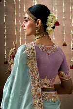 Thumbnail for Monjolika Fashion Organza Silk Embroidered Designer Saree In Aqua Blue