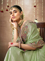 Thumbnail for Monjolika Fashion Organza Silk Embroidered Sea Green Different Style Saree