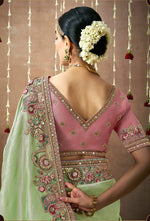 Thumbnail for Monjolika Fashion Organza Silk Embroidered Sea Green Different Style Saree