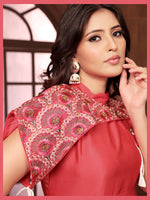 Thumbnail for Monjolika Fashion Dark Peach Triva Silk Embroidered Wedding Wear Gown