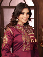 Thumbnail for Monjolika Fashion Wine Triva Silk Embroidered Wedding Wear Gown