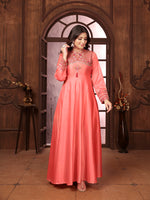 Thumbnail for Monjolika Fashion Light Pink Triva Silk Embroidered Wedding Wear Gown