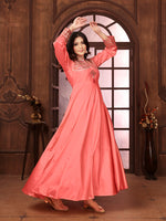 Thumbnail for Monjolika Fashion Light Pink Triva Silk Embroidered Wedding Wear Gown
