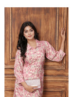 Thumbnail for Monjolika Fashion Light Pink Premium Rayon Floral Printed Long Kurta And Pant Set