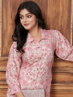 Thumbnail for Monjolika Fashion Light Pink Premium Rayon Floral Printed Long Kurta And Pant Set