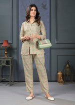 Thumbnail for Monjolika Fashion Beige Rayon Printed Casual Wear Co Ord Set