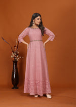 Thumbnail for Monjolika Fashion Faux Georgette Embroidered Readymade Gown In Pink