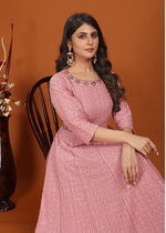 Thumbnail for Monjolika Fashion Faux Georgette Embroidered Readymade Gown In Pink