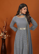 Thumbnail for Monjolika Fashion Faux Georgette Embroidered Readymade Gown In Grey
