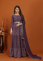 Thumbnail for Monjolika Fashion Faux Georgette Embroidered Readymade Gown In Wine