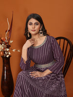 Thumbnail for Monjolika Fashion Faux Georgette Embroidered Readymade Gown In Wine