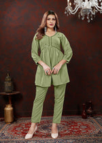 Thumbnail for Monjolika Fashion Olive Maaza Cotton With Hand Work Trendy Co Ord Set