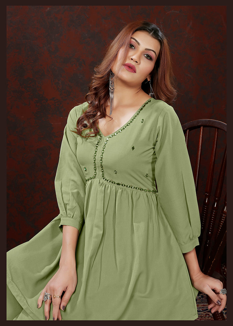 Monjolika Fashion Olive Maaza Cotton With Hand Work Trendy Co Ord Set