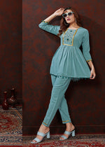 Thumbnail for Monjolika Fashion Light Blue Maaza Cotton With Hand Work Trendy Co Ord Set