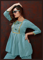 Thumbnail for Monjolika Fashion Light Blue Maaza Cotton With Hand Work Trendy Co Ord Set