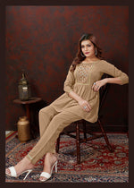 Thumbnail for Monjolika Fashion Beige Maaza Cotton With Hand Work Trendy Co Ord Set