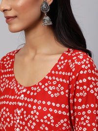 Thumbnail for Aks Bandhani Yoke Design Long Sleeves Cotton Anarkali Kurta - Distacart