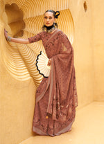 Thumbnail for Monjolika Fashion Printed Georgette Classic Saree In Brown