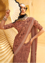 Thumbnail for Monjolika Fashion Printed Georgette Classic Saree In Brown
