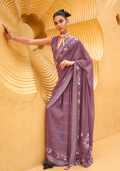 Monjolika Fashion Printed Georgette Classic Saree In Purple