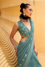 Thumbnail for Monjolika Fashion Printed Georgette Classic Saree In Teal