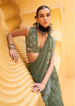 Thumbnail for Monjolika Fashion Printed Georgette Classic Saree In Green