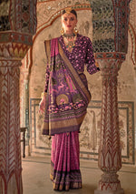 Thumbnail for Monjolika Fashion Dark Pink Printed Viscose Silk Designer Traditional Saree