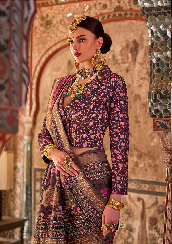 Monjolika Fashion Dark Pink Printed Viscose Silk Designer Traditional Saree